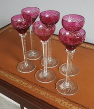 Val St Lambert Style Crystal 6 Set Cranberry Liqueur Glasses