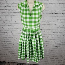 Bernie Dexter Green Check Retro Front Zip Fit & Flare Dress Rockabilly USA Small