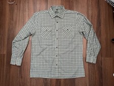 Mens Carabou Tattersall Beige Green Check Shirt Long Sleeve 2 Pockets Size XL