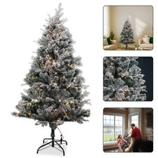 5ft Snow Frosted Christmas Tree Luxury Xmas Artificial Decor Pre-lit Warm White