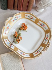 Antique Minton Medallion Etched Painted Flowers, Two Handled Sandwich Plate