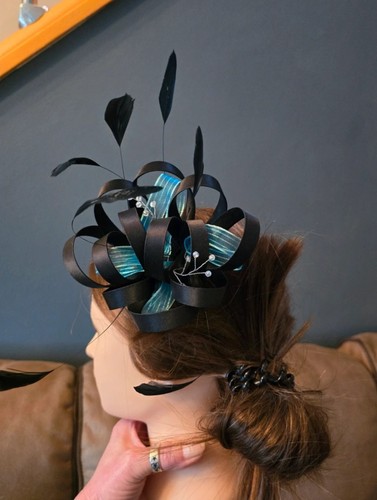 Fascinator black teal on - fascinator-,