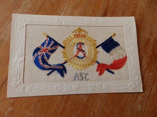 Silk embroidered postcard army - embroidered,