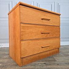 Retro Vintage Mid Century Chest Of 3 Drawers Commode Wooden - Light Oak Veneer