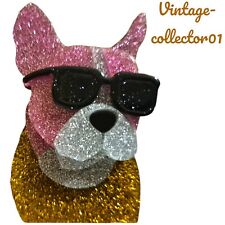 Modern Arcrylic Handmade BROOCH 3D Gold Pink Glitter Bulldog Staffie Dog Boxed 
