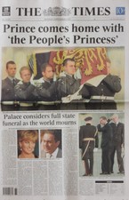 THE TIMES NEWSPAPER 1 SEPT 1997 PRINCESS DIANA DEAD FRONT COVER