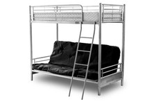 SILVER METAL BUNK BED BLACK FUTON MATTRESS ALASKA MEMORY FOAM SPRUNG MATTRESS
