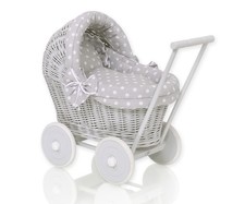Wicker Dolls Pram Grey Base