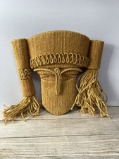 Unusual Vintage Tribal Mask Wall Plaque, Fibre, Twisted Sisal String, Rope