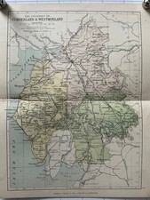 CUMBERLAND & WESTMORELAND - 1885 Original Antique County Map England Philip