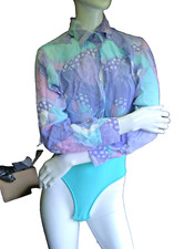 VINTAGE ST DENIS BODY LEOTARD TOP 1980s GENUINE VINTAGE YELLOW PURPLE GREEN GYM