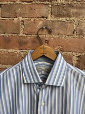 Alain Figaret Men’s Shirt, Sz 15.75/40. Blue Herringbone 100% Cotton