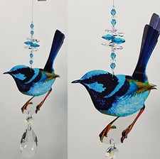 Blue Fairy Wren Crystal Suncatcher, gift bird rainbow sun catcher suncatchers