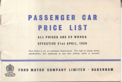 Ford price list 1958 april - list,