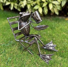 Metal Frog Chair Garden Ornament Pond Sculpture Art - Handmade Recycled Metal