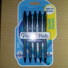 PaperMate Flexgrip Medium Nib Retractable Pens Black Ink 5 Pack Brand New Uk