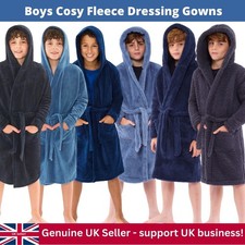 Bedlam Boys Hooded Fleece Dressing Gown Bath Robe Unisex Plain Colours 9-15 Yrs