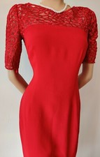 HOBBS LACE SCALLOP  DRESS SIZE UK 12 US 8 APPROX RED 79 ACETATE 21% POLYESt