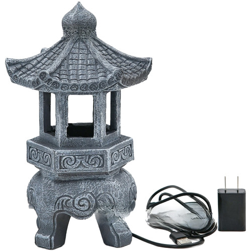 Stone finish pagoda - lamp, resin