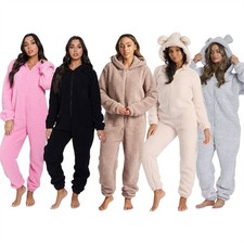 Ladies Teddy Fleece Sherpa All In One With Hood Warm Loungewear