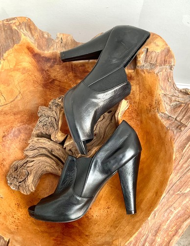 Black leather aldo peep - black, toe