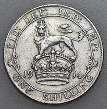 1914 GEORGE V, SHILLING, BRITISH SILVER COIN, VF
