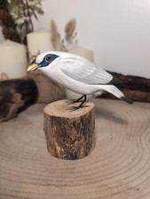  Hand Carved Painted Bali Starling Bird Wood Log Tree Stump Wooden Figure
