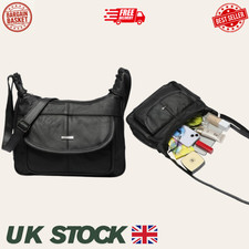 Ladies Black Leather Shoulder Bag Crossbody Handbag Zip Pockets Everyday Use