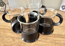 4x Vintage Bodum Carsten Jorgensen Glass/Black Plastic Coffee Mugs Cups