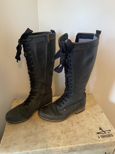 Shoes leather knee high - leather, lace