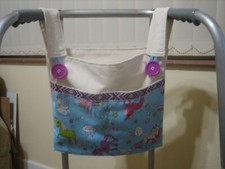 BAG FOR WALKING FRAME/ZIMMER FRAME 4 POCKET - CREAM/UNICORNS