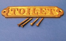 VINTAGE SOLID BRASS 'TOILET' SIGN 6" 152mm + BRASS SLOTTED FIXING SCREWS