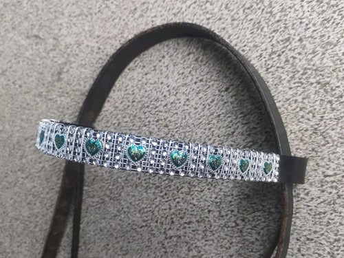 Green hearts browband pony - hearts,