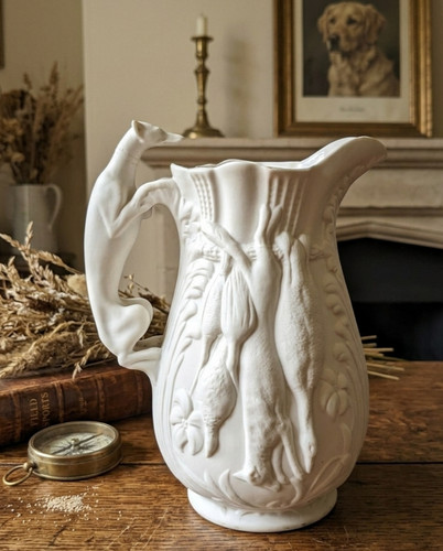 Victorian parian ware game jug - victorian,