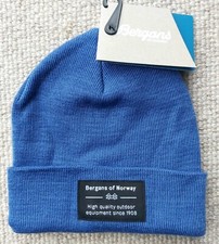 BERGANS of NORWAY Strong Blue 60% Merino Wool FINE KNIT BEANIE Hat Toque UNISEX