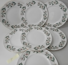 Crown Staffordshire Pear Blossom 9" DINNER PLATES x 7 Fine Bone China Vintage