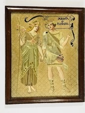Antique Victorian Needlework “Perdita & Florizel” Shakespeare Embroidery Framed 