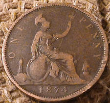 1874 NO H VICTORIAN BUN/YOUNG HEAD ONE PENNY QUEEN VICTORIA COIN SEE PICS S 237