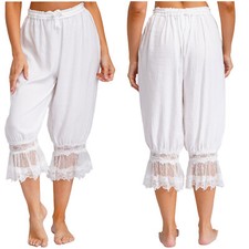 UK Womens Lace Trim Long Bloomers Homewear Loose Soft Harem Pants Pajama Trouser