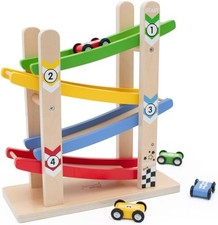 Jumini Retro Scandi Ramp Racer Click Clack Track with 4 Wooden Cars – UK Desi