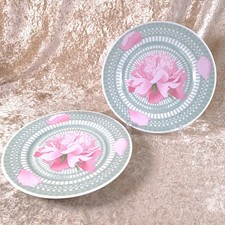 Vintage Hermes Les Pivoines Pink Dessert Porcelain Plates Set of Two