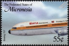 BWIA International BOEING 757 Airliner Aircraft Stamp (2003 Micronesia)