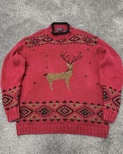 Vintage Ralph Lauren Reindeer Knit – Red Fair Isle Christmas Jumper Ski Stag
