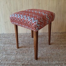 Fab Vintage Retro Beech Square Dressing Table Piano Stool Orange Zigzag Chenille
