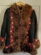 Vintage 70s Afghan Sheepskin Suede Embroidered Coat 