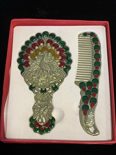 Enamel hand mirror comb - enamel,