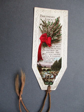 Vintage BOOKMARK 1920s Happy Birthday Greetings Lucky Heather Birthday Luck