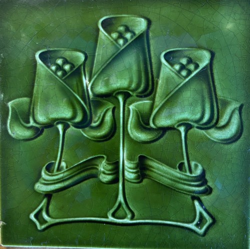 Antique fireplace tile triple - tile,