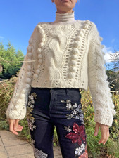 Topshop Unique Cable Fisherman Aran Chunky Pompom Angora Wool Knit Jumper 12