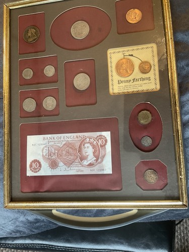 Framed old british coin - framed,
